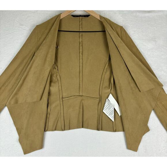 Zara Waterfall Collar Open Front Jacket Women's Size XS in Khaki Suede - Picture 6 of 10